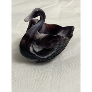 Vtg Imperial Slag Glass Amethyst Purple Swan End Of Day Trinket Jewelry Dish